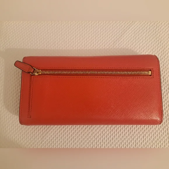 EUC MCM Long Scarlet Wallet with Gold Emblem